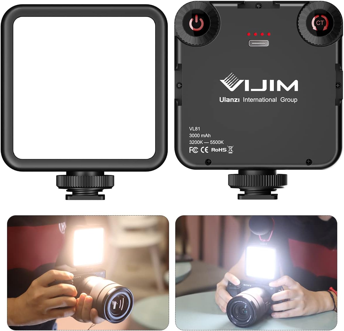Camera Cold Shoe - 3000mAh Bi-Color LED Video Light with