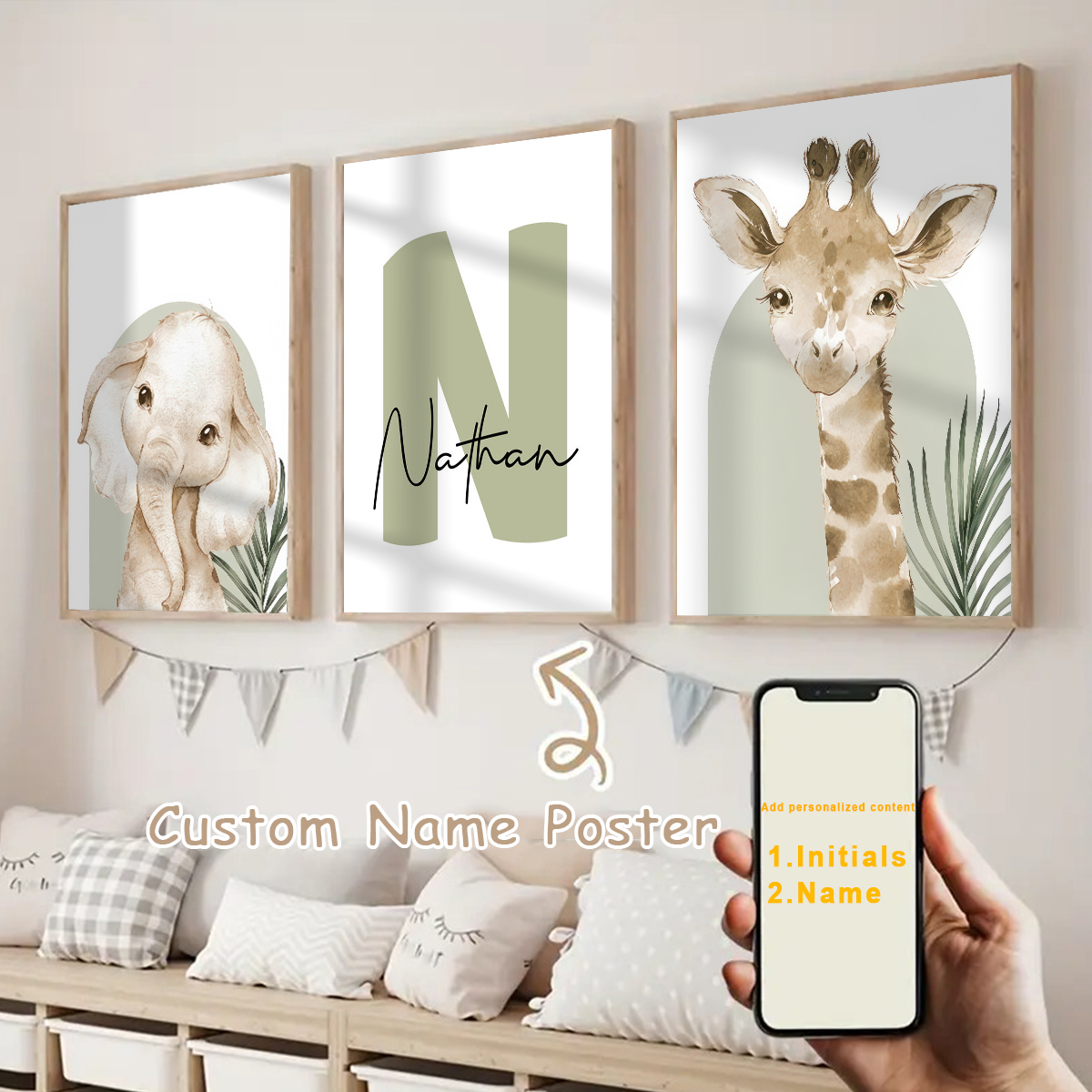 Photography Interior - 3pcs/set Customized Personalized Name Safari Canvas