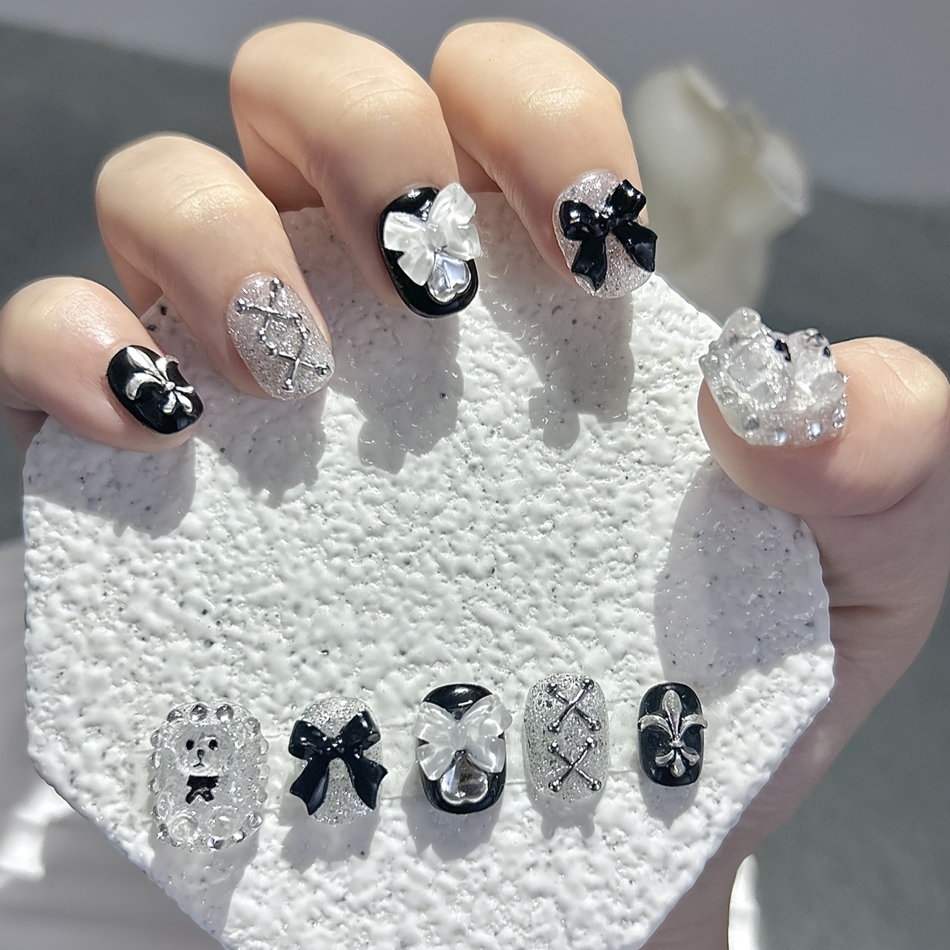 Photography Night - 10 PCS Sheer Lace Bear Nail