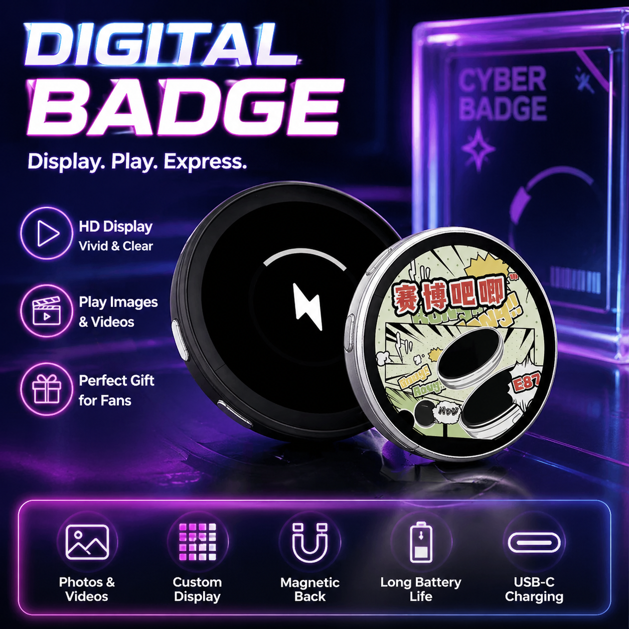 Photography Grid - Anime E-Badge Display Pin 1.7 Inch
