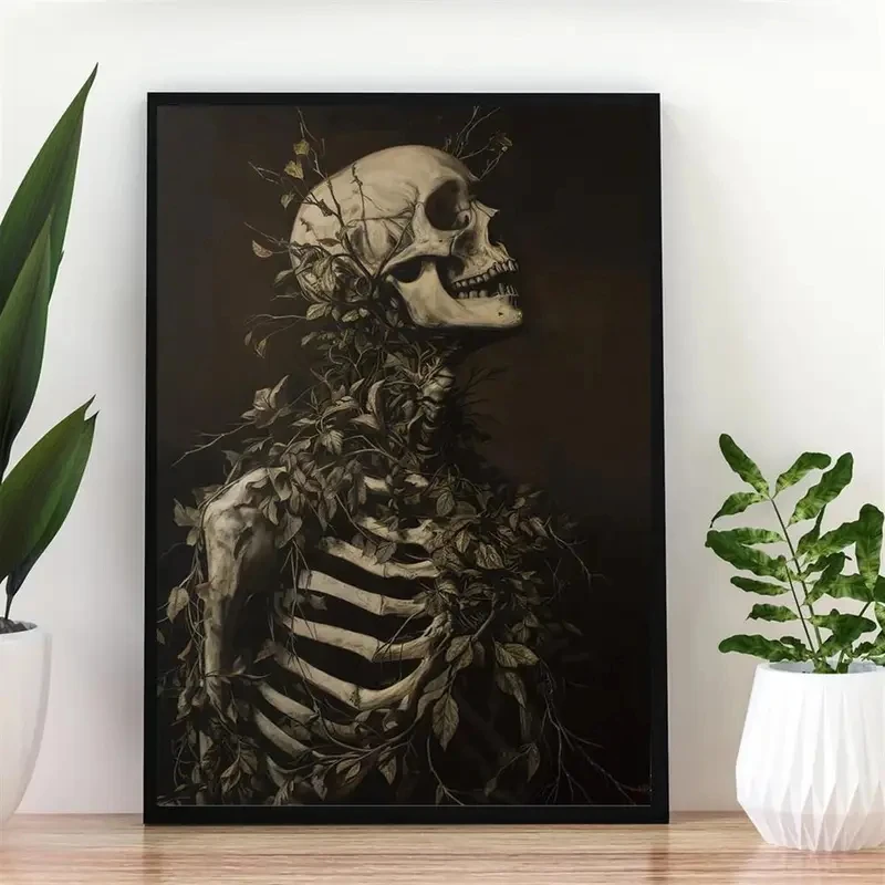 Photography Night - Dark Skull And Withered Plants Wall